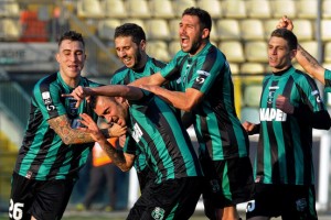 Sassuolo players celebrate promotion  (Image from Getty)