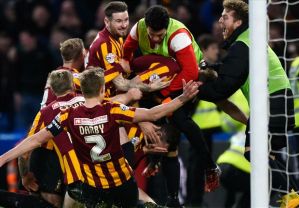 Bradford City shocked Chelsea by coming back from 2-1 down to win (Image from Getty)